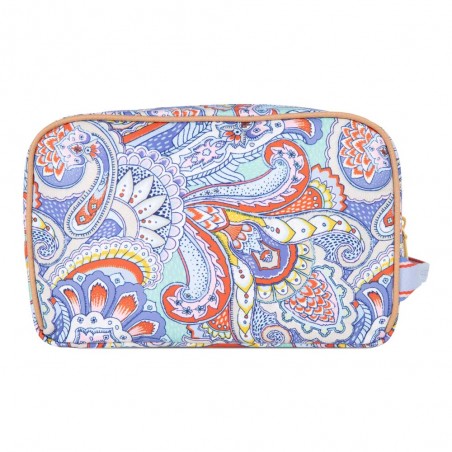 Trousse de toilette double OILILY "Chloé" Paisley wedgewood | Grande trousse cosmétique femme originale