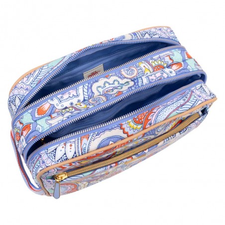 Trousse de toilette double OILILY "Chloé" Paisley wedgewood | Grande trousse cosmétique femme originale