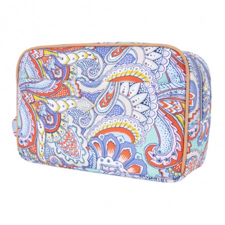 Trousse de toilette double OILILY "Chloé" Paisley wedgewood | Grande trousse cosmétique femme originale