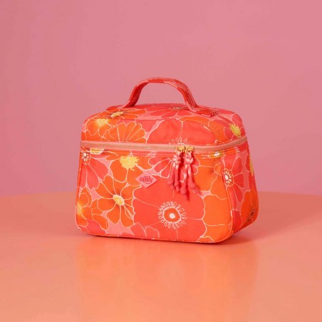 Vanity case OILILY "Coco" Duffy shell pink | Grande trousse de toilette femme imprimé années 60 orange