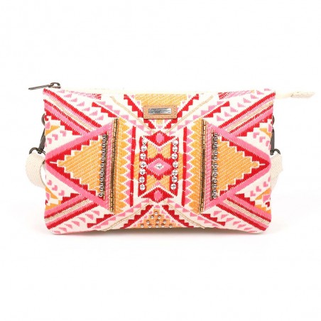Pochette bandoulière LES TROPEZIENNES "Habomai" rose | Petit sac femme été broderie bohème chic Pochette bandoulière LES TROPEZIENNES "Habomai" rose | Petit sac femme été broderie bohème chic