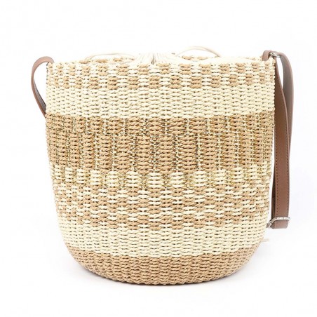 Panier rond LES TROPEZIENNES "Buglas" naturel | Sac femme forme seau été panier de plage pas cher