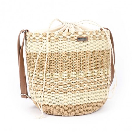 Panier rond LES TROPEZIENNES "Buglas" naturel | Sac femme forme seau été panier de plage pas cher