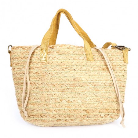 Sac porté main LES TROPEZIENNES "Gobi" gold | Sac femme panier de plage cuir doré pas cher