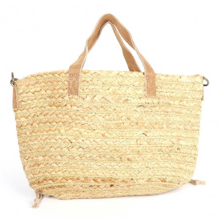 Sac porté main LES TROPEZIENNES "Gobi" camel | Sac femme panier de plage cuir  pas cher