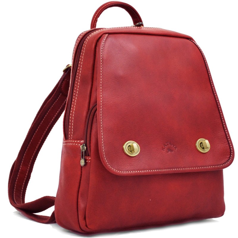 Sac à dos ville femme cuir de vachette gras - Rouge KATANA