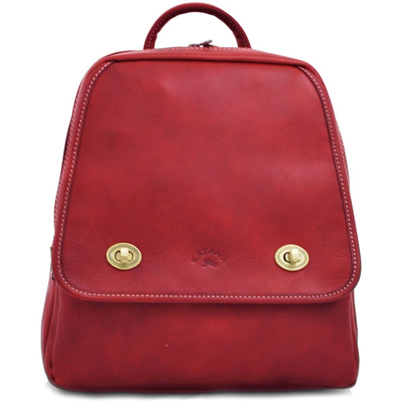 Sac dos ville femme cuir de vachette gras Rouge KATANA