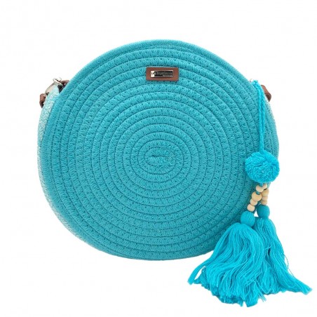 Panier rond LES TROPEZIENNES "Danatil" turquoise | Sac de plage été femme style bohème chic pas cher Panier rond LES TROPEZIENNES "Danatil" turquoise | Sac de plage été femme style bohème chic pas cher