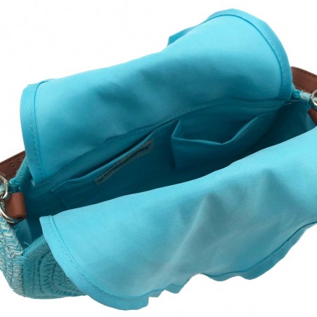 Panier rond LES TROPEZIENNES "Danatil" turquoise | Sac de plage été femme style bohème chic pas cher Panier rond LES TROPEZIENNES "Danatil" turquoise | Sac de plage été femme style bohème chic pas cher