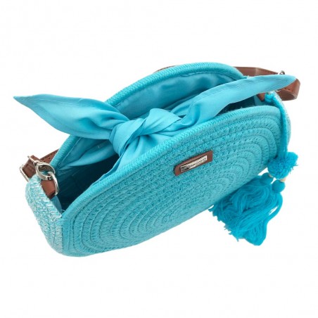 Panier rond LES TROPEZIENNES "Danatil" turquoise | Sac de plage été femme style bohème chic pas cher Panier rond LES TROPEZIENNES "Danatil" turquoise | Sac de plage été femme style bohème chic pas cher