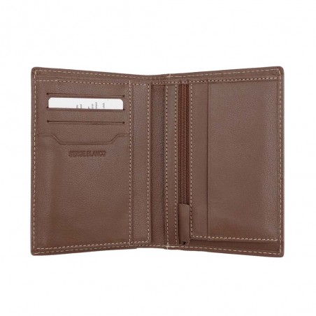 Portefeuille en cuir homme SERGE BLANCO "Marfa" cognac | Porte-cartes et porte-monnaie marron pas cher sport rugby