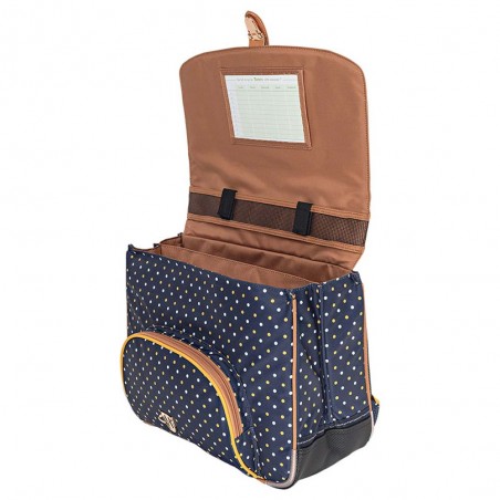 Cartable Tann's 38cm "Faustine" bleu imprimé pois | Sac scolaire fille CP CE1 CE2 pas cher