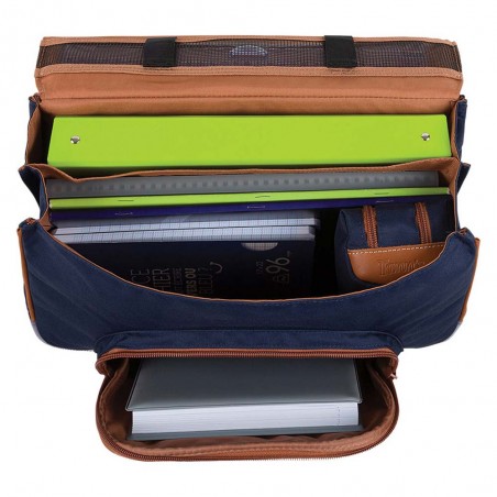 Cartable Tann's 38cm "Faustine" bleu imprimé pois | Sac scolaire fille CP CE1 CE2 pas cher