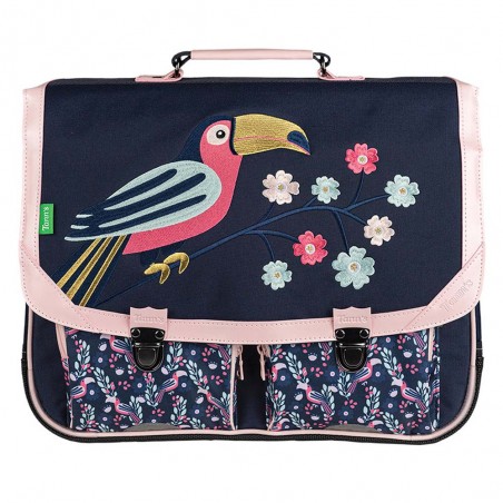 Cartable Tann's 41cm "Assya" bleu broderie toucan | Sac scolaire fille CM1 CM2 pas cher Cartable Tann's 41cm "Assya" bleu broderie toucan | Sac scolaire fille CM1 CM2 pas cher