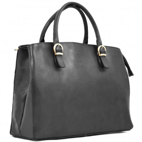 Sac à main en cuir KATANA noir | Sac porté main cuir de vachette collet style classique chic Sac à main en cuir KATANA noir | Sac porté main cuir de vachette collet style classique chic