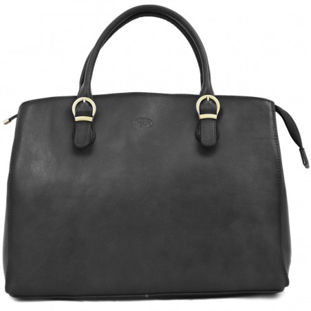 Sac à main en cuir KATANA noir | Sac porté main cuir de vachette collet style classique chic Sac à main en cuir KATANA noir | Sac porté main cuir de vachette collet style classique chic
