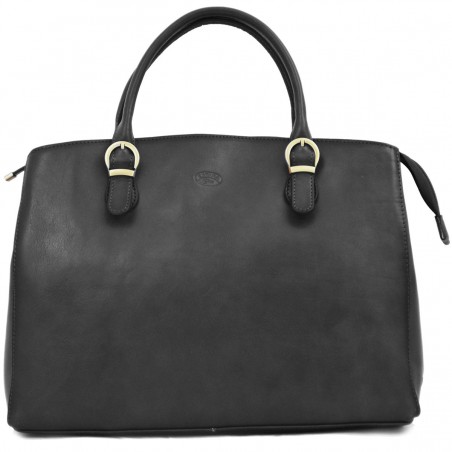 Sac à main en cuir KATANA noir | Sac porté main cuir de vachette collet style classique chic