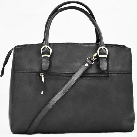 Sac à main en cuir KATANA noir | Sac porté main cuir de vachette collet style classique chic Sac à main en cuir KATANA noir | Sac porté main cuir de vachette collet style classique chic