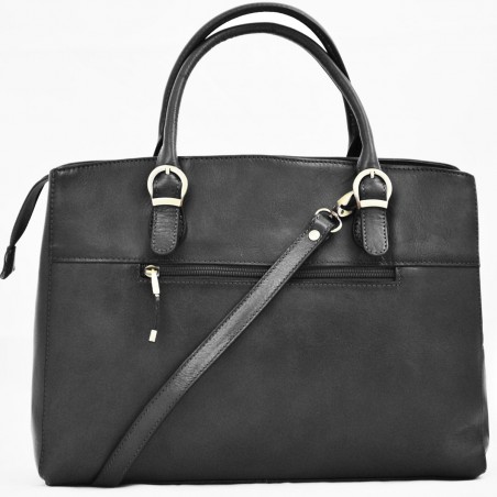 Sac à main en cuir KATANA noir | Sac porté main cuir de vachette collet style classique chic