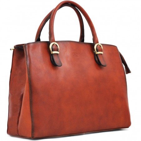 Sac à main en cuir KATANA marron | Sac porté main cuir de vachette collet style classique chic