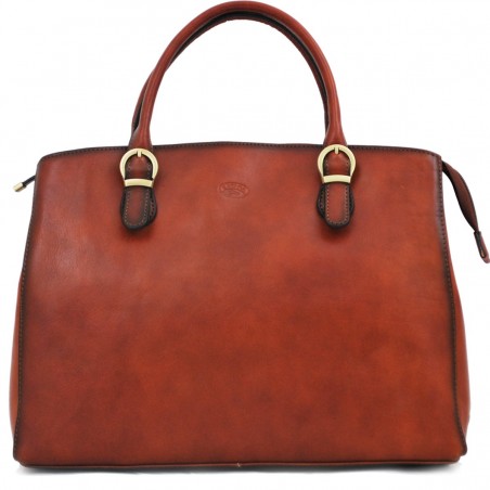 Sac à main en cuir KATANA marron | Sac porté main cuir de vachette collet style classique chic