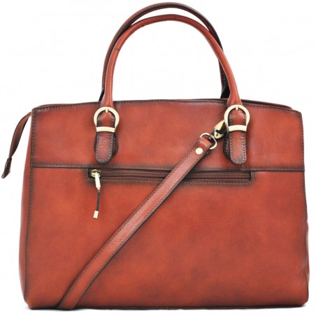 Sac à main en cuir KATANA marron | Sac porté main cuir de vachette collet style classique chic