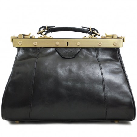 Sac à main en cuir KATANA "Doctor Bag" noir | Sac femme style vintage sac de médecin cuir qualité luxe pas cher