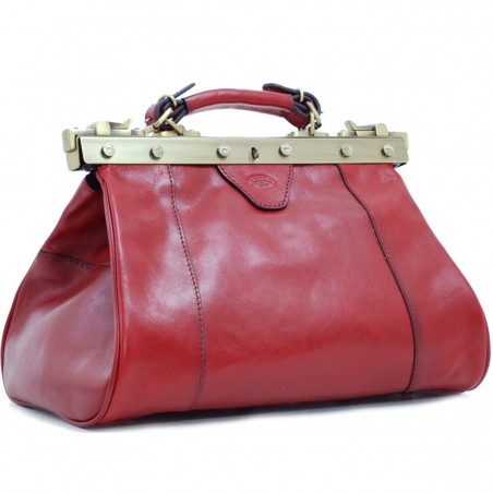 Sac à main en cuir KATANA "Doctor Bag" rouge | Sac femme style vintage sac de médecin cuir qualité luxe pas cher