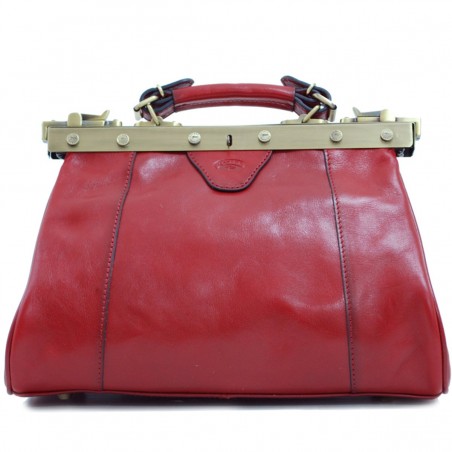 Sac à main en cuir KATANA "Doctor Bag" rouge | Sac femme style vintage sac de médecin cuir qualité luxe pas cher