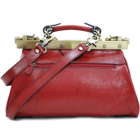 Sac à main en cuir KATANA "Doctor Bag" rouge | Sac femme style vintage sac de médecin cuir qualité luxe pas cher