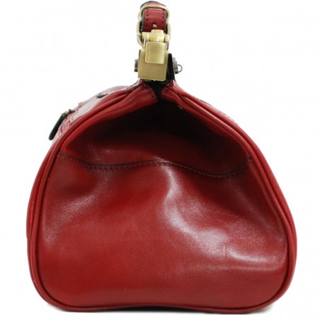 Sac à main en cuir KATANA "Doctor Bag" rouge | Sac femme style vintage sac de médecin cuir qualité luxe pas cher