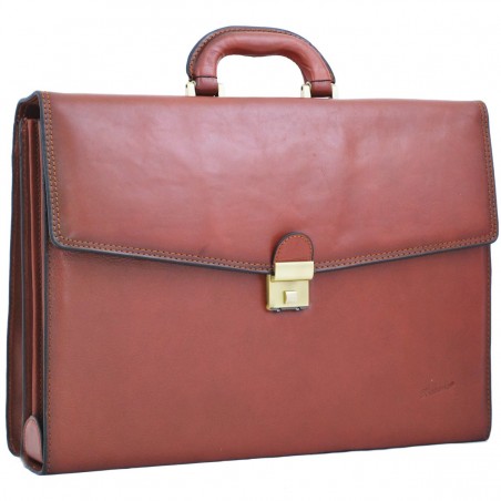 Cartable homme en cuir 4 soufflets KATANA marron | Serviette porte-documents qualité luxe pas cher