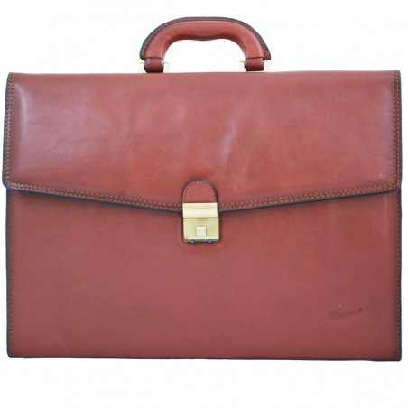 Cartable homme en cuir 4 soufflets KATANA marron | Serviette porte-documents qualité luxe pas cher