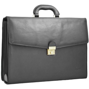 Cartable homme en cuir 4 soufflets KATANA noir | Serviette porte-documents qualité luxe pas cher
