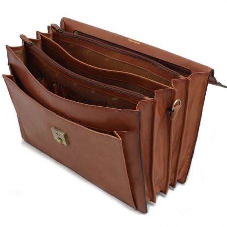 Cartable en cuir 4 soufflets KATANA marron | Serviette porte-documents grand format professionnel qualité pas cher