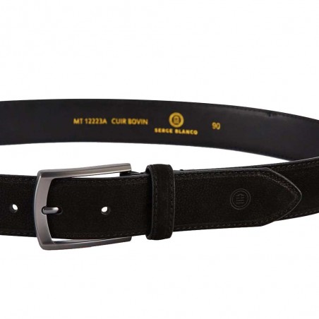 SERGE BLANCO | Ceinture homme en cuir 130cm noir | Ceinture casual chic nubuck