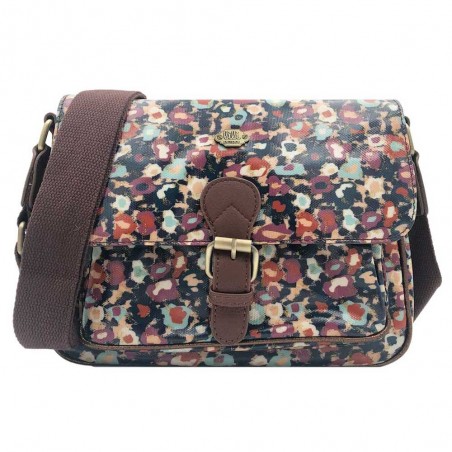 LILI PETROL | Sac bandoulière femme "Flowers" | Sac à main porté croisé toile enduite imperméable