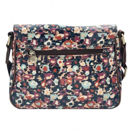 LILI PETROL | Sac bandoulière femme "Flowers" | Sac à main porté croisé toile enduite imperméable