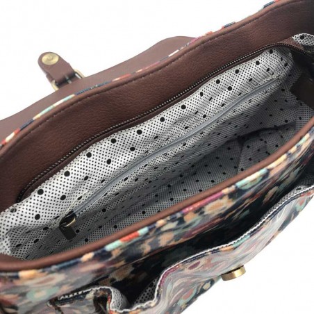 LILI PETROL | Sac bandoulière femme "Flowers" | Sac à main porté croisé toile enduite imperméable