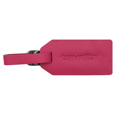 TRAVELITE | Étiquette à bagages en cuir rose fuchsia | Porte-adresse pour étiquetage obligatoire des valises et sacs de voyage