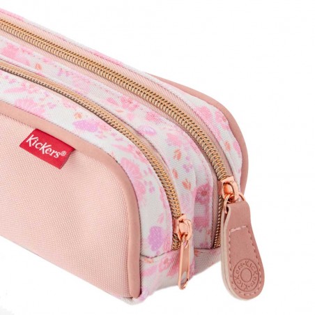 KICKERS | Trousse double fille "Lovely Girl" imprimé fleuri rose | Trousse scolaire deux compartiments pas cher KICKERS | Trousse double fille "Lovely Girl" imprimé fleuri rose | Trousse scolaire deux compartiments pas cher