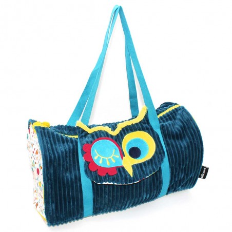 Les Déglingos | Sac week-end enfant "Astros le hibou" | Sac de voyage ou sac à langer en velours doux original léger