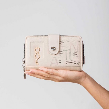 Anekke | Portefeuille compact zippé "Original" beige | Porte-monnaie et porte-cartes femme taille moyenne marque Anekke pas cher Anekke | Portefeuille compact zippé "Original" beige | Porte-monnaie et porte-cartes femme taille moyenne marque Anekke pas cher