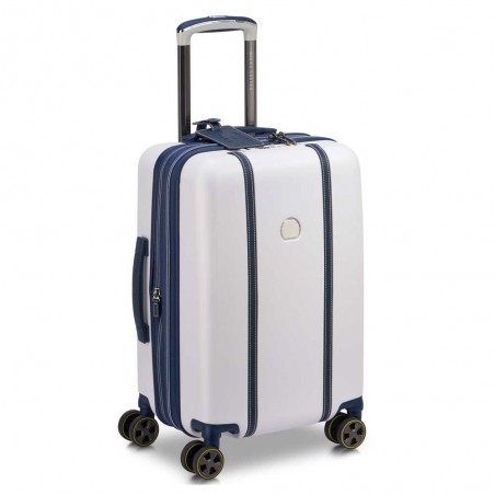 Delsey | Valise cabine extensible Deauville ivoire/marine | Bagage à main haut de gamme élégant femme