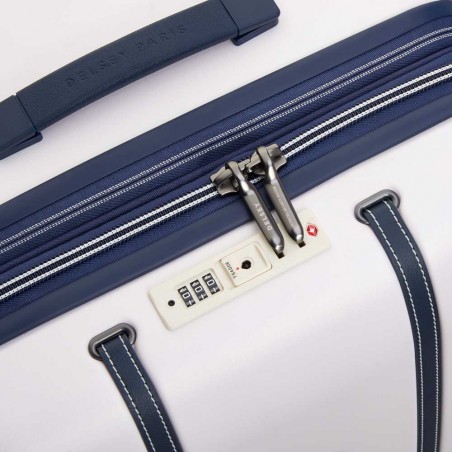 Delsey | Valise cabine extensible Deauville ivoire/marine | Bagage à main haut de gamme élégant femme