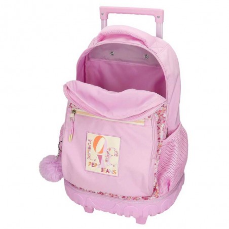 Pepe Jeans | Sac à dos à roulettes fille "Sandra" | Sac scolaire trolley solide imprimé style Liberty