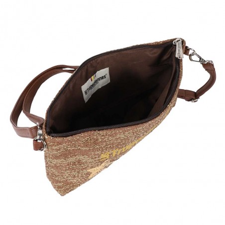 Les Tropéziennes | Pochette bandoulière "Panama" marron | Petit sac porté croisé femme style panier pas cher