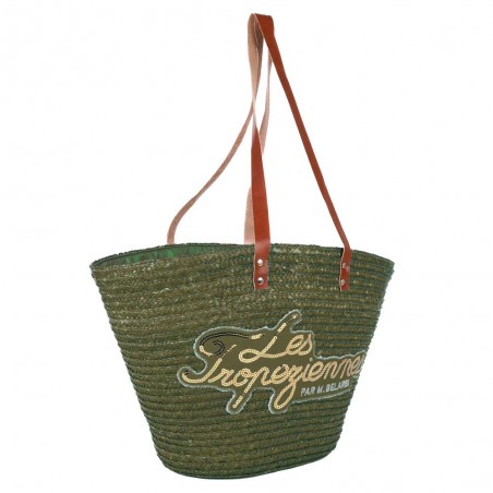 Les Tropéziennes | Panier de plage "Milos" vert kaki | Sac de plage porté épaule femme original Les Tropéziennes | Panier de plage "Milos" vert kaki | Sac de plage porté épaule femme original