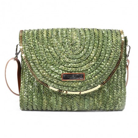 Les Tropéziennes | Pochette tressée "Milos" vert kaki | Sac bandoulière femme été style bohème chic Les Tropéziennes | Pochette tressée "Milos" vert kaki | Sac bandoulière femme été style bohème chic
