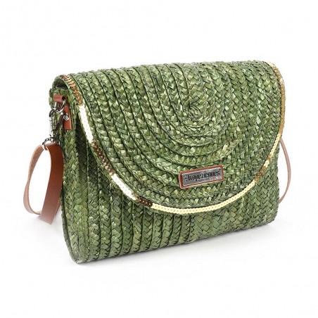 Les Tropéziennes | Pochette tressée "Milos" vert kaki | Sac bandoulière femme été style bohème chic Les Tropéziennes | Pochette tressée "Milos" vert kaki | Sac bandoulière femme été style bohème chic